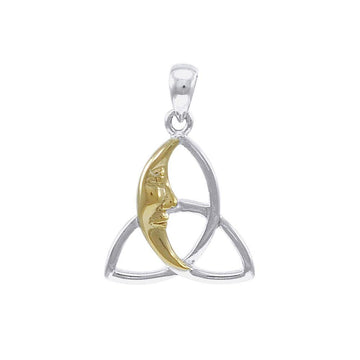 Celtic Moon Triquetra Silver with 14K Gold Accent Pendant MPD4302 - Jewelry